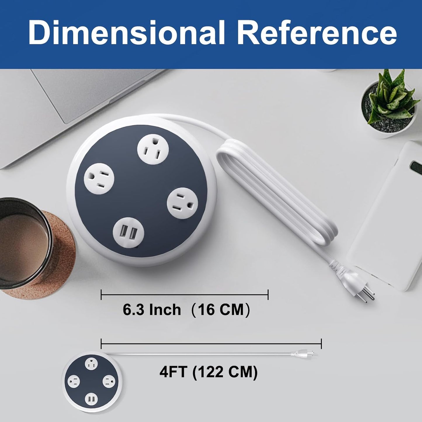 3 Multi Outlet Power Strip Surge Protector with 2 Quick USB Charging Ports, OviiTech Round Desktop Charging Station,UFO Shape, ETL Certified, Black and White