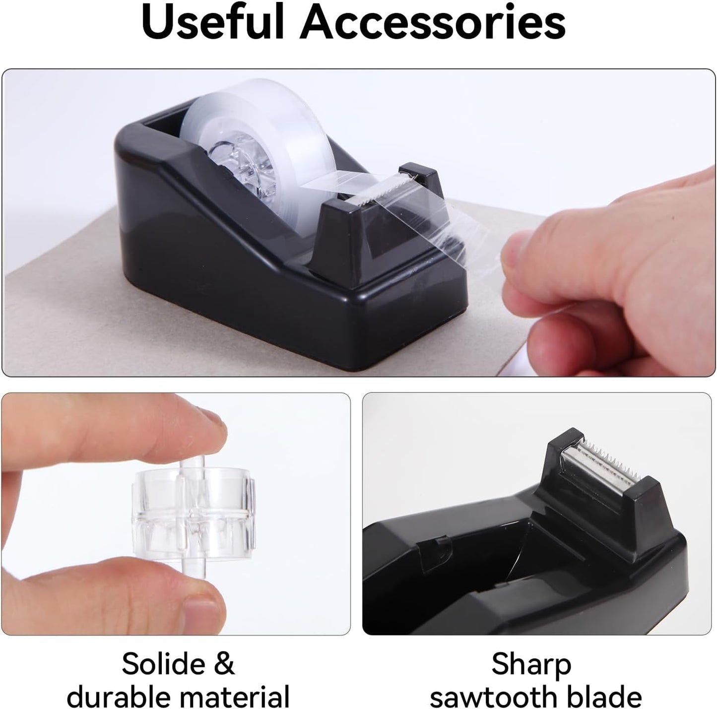 Black Desk Accessories, Office Supplies Set with Stapler, Tape Dispenser, Staple Remover, Pen Holder, Scissor, Binder/Paper Clips, Ballpoint Pen, Clear Tape and 1000pcs Staples