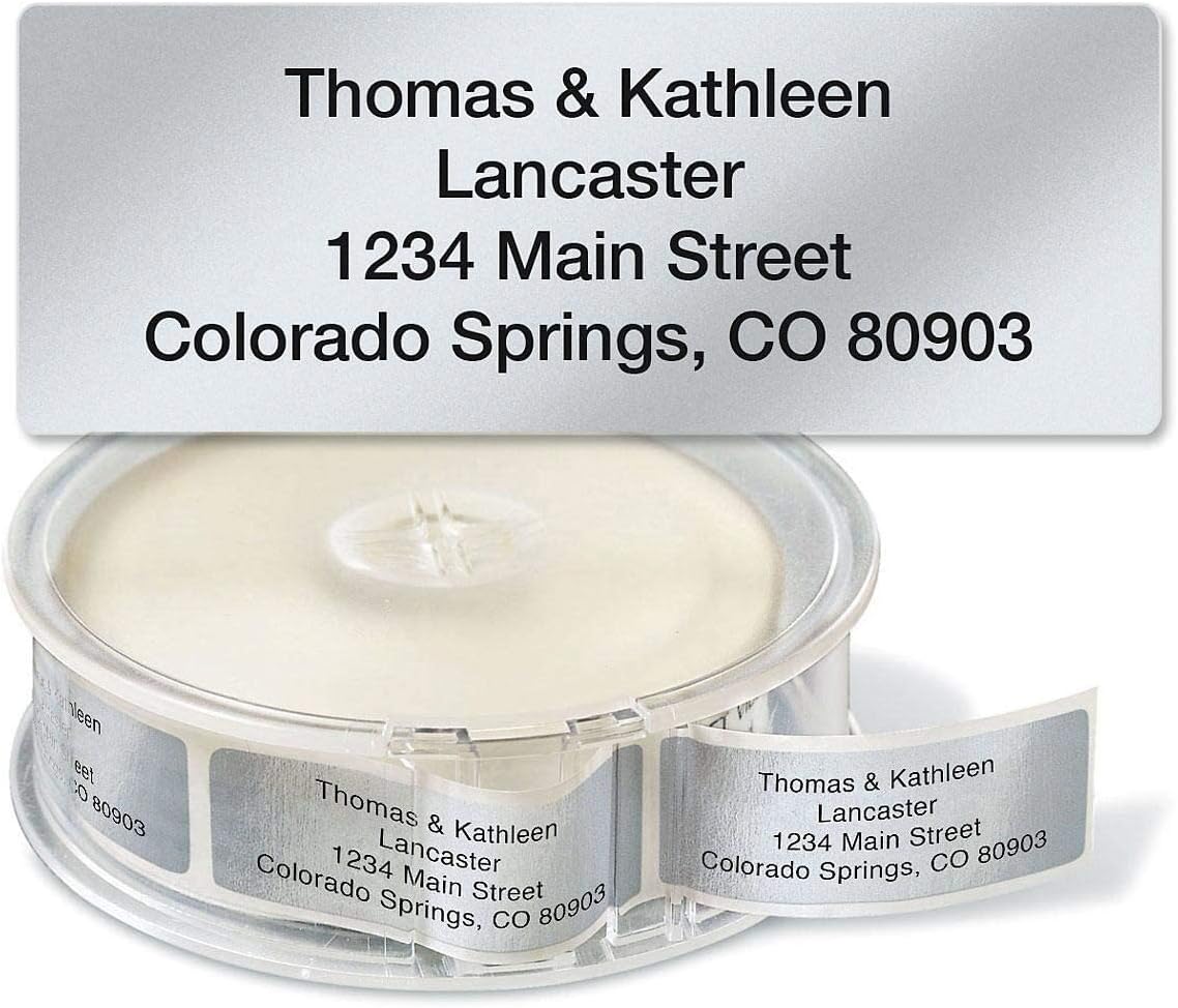 Colorful Images Silver Metallic Foil Rolled Return Address Mailing Labels with Dispenser, Customize with Name & Shipping Address, 250 Self Adhesive, Easy Peel Sticker Label Roll, 3/4" x 2 1/2"