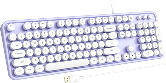 Computer Keyboard Wired, Plug Play USB Keyboard with Large Number Pad, Caps Indicators, Foldable Stands, Full Size Keyboard for Windows PC Laptop (Purple-White)