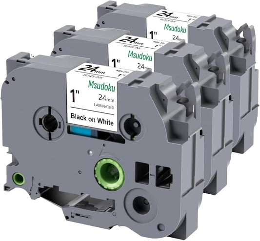 Tz 251 Tze 251 1 Inch 24mm Laminated White Compatible with Brother P Touch Label Maker Tape TZe251 TZe-251 Label Tape for PT-D600 PT-P710BT PT-P700, Black on White, 1 Inch x 26.2 Feet, 3 Pack