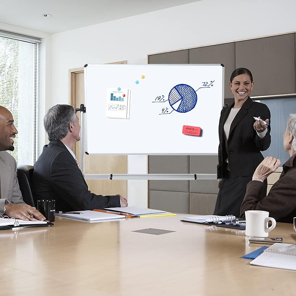 VIZ-PRO Double-Sided Magnetic Mobile Whiteboard, 96 x 48 Inches, Rolling Dry Erase Board Easel Stand on Wheels with Aluminium Frame for School Office Home 8' x 4'