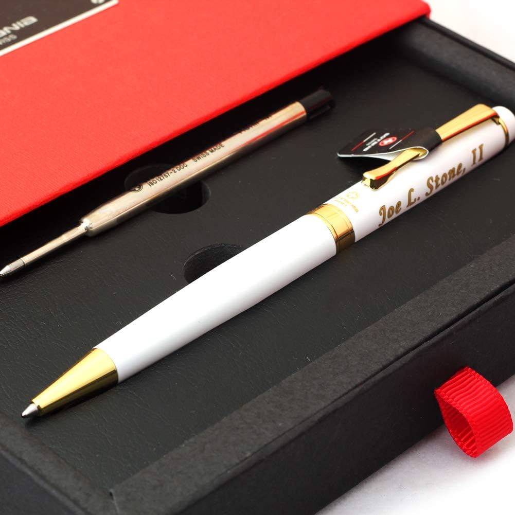 Free Engraving - Personalized Expert Ballpoint Pen, Medium Point, Roller pens, Groomsmen Gift, Free Custom Engraved Gifts for Men, Women (White)