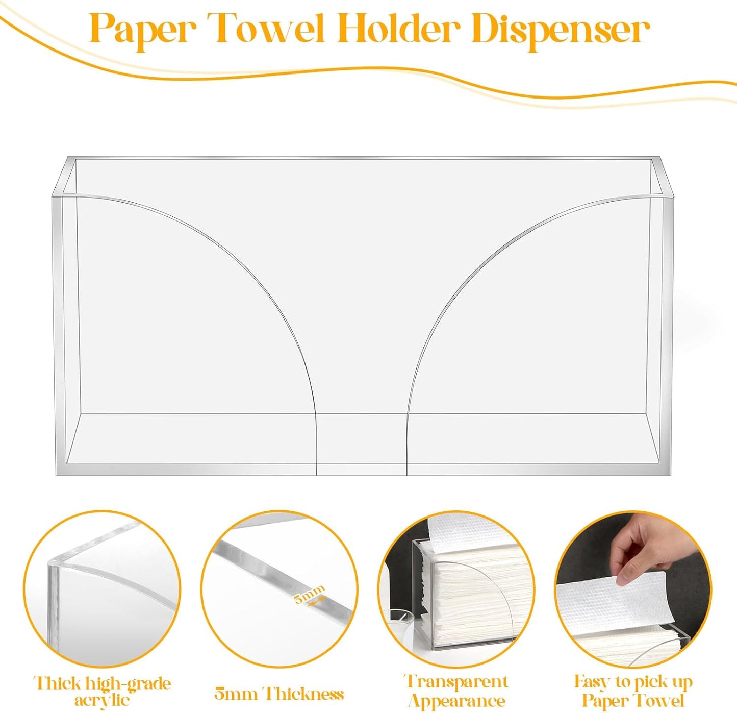 4Pack Clear Paper Towel Dispenser Countertop Acrylic Paper Towel Holder for Bathroom Folded Paper Towel Dispenser Clear Trifold Napkin Holder for Z-fold, C-fold, MultiFold Trifold