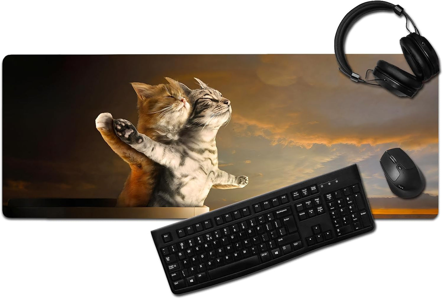 Titanic Funny Cat Mouse Pad with Sunset Scene - Large Non-Slip Desk Mat for Office, PC & Laptop - 31.5"x11.8" x 3mm