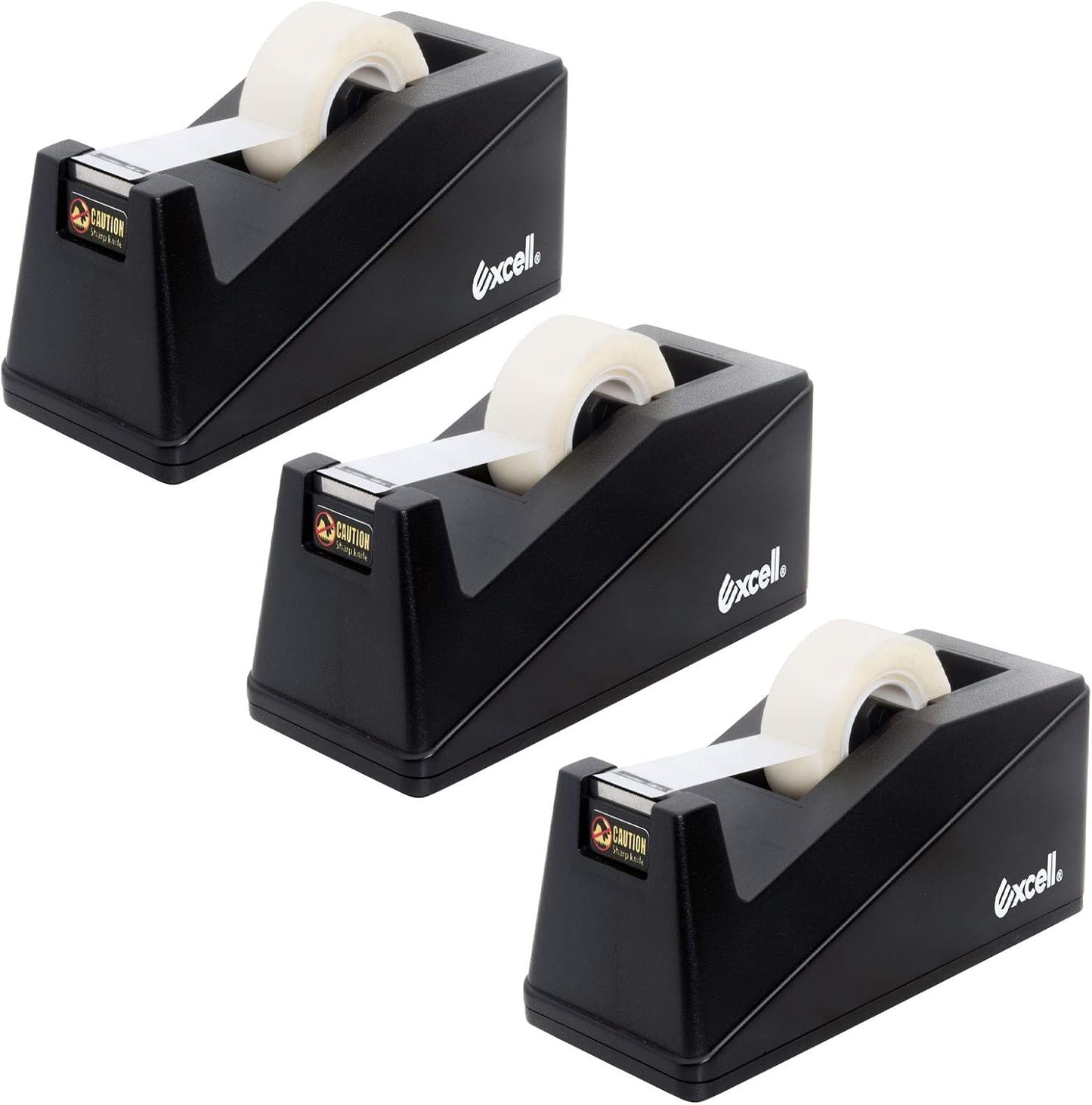 Excell Desk Tape Dispenser (1" core) with Non-Skid Base, Desktop Tape Dispenser Design for Home, Office, Gift Store and Wrapping Purpose - 3Pack