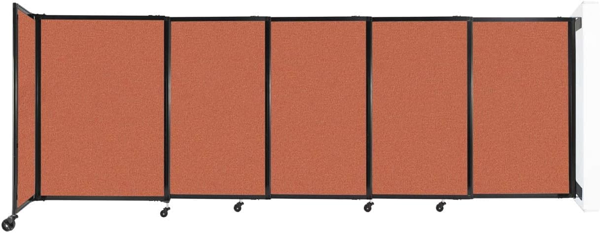Wall-Mounted Sliding StraightWall Room Divider | Adjustable Widths | Locking Wheels | Room Separator | Up to 11'3" Wide x 4' Tall Papaya Fabric Panels