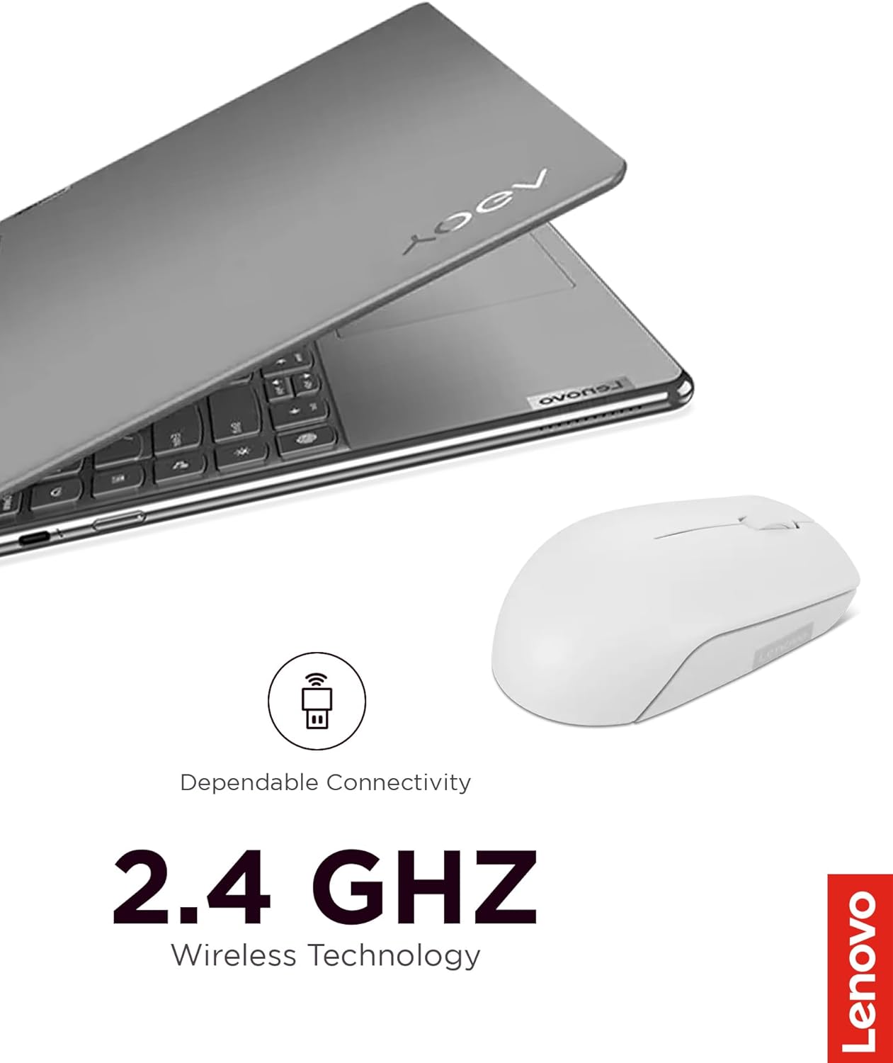 Lenovo 300 Wireless Mouse – Computer Mouse for PC, Laptop with Windows – Ambidextrous Design – 2.4 GHz Nano USB Receiver – 12 Month Battery Life