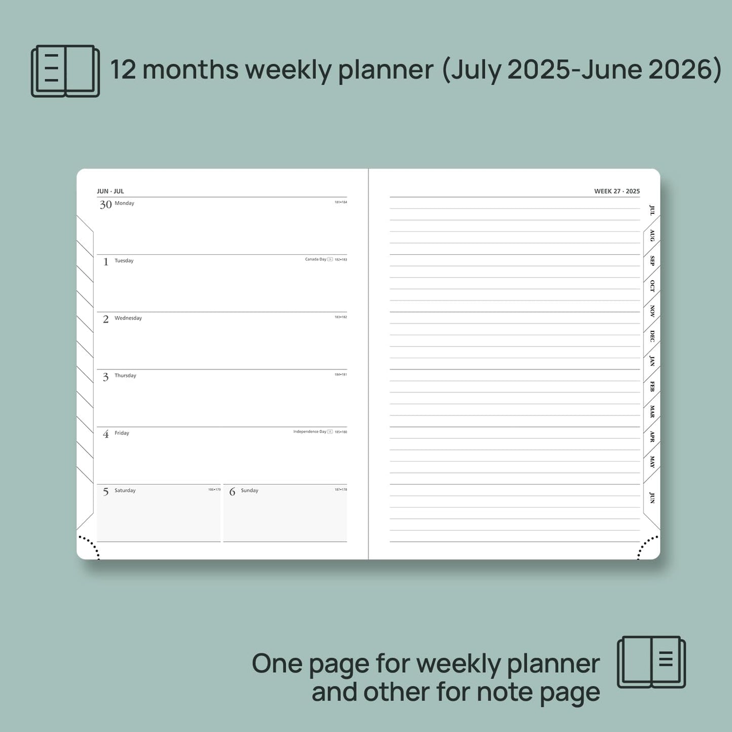 POPRUN Planner 2025-2026 Weekly Notebook (Medium 6.5''x 8.5'') Academic Calendar (JUL.25 - JUN.26) Appointment Book with Monthly Tabs, Leather Soft Cover, Inner Pocket, 100 GSM - Pink