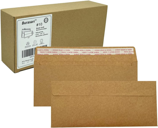 80Qty#10 Brown Kraft Business envelopes 4.125x9.5In- windowless design 120GSM paper envelopes