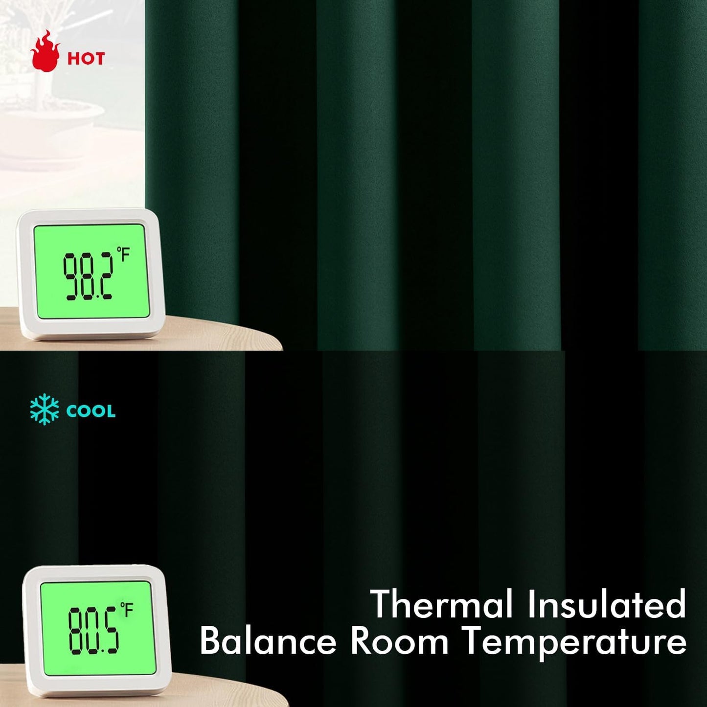 MIULEE Hunter Green Blackout Curtains for Bedroom Living Room 90 Inches Long 2 Panels, Thermal Insulated Room Darkening Drapes Solid Grommet Top Noise Reduction Emerald Green Curtains 40x90 Inch