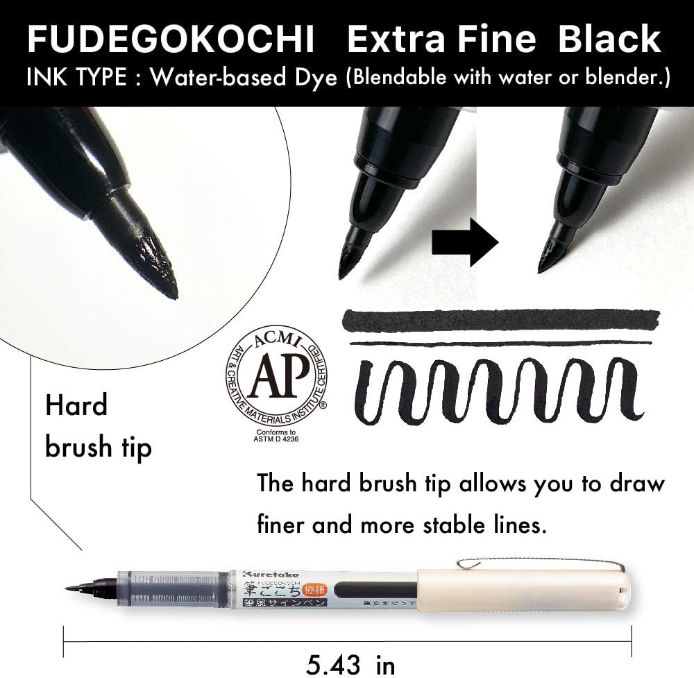 Kuretake Zig Inktober pen set, for Illustration, Manga Drawing, Lettering and Calligraphy, Professional Artist, Made in Japan (FUDEGOKOCHI(3pcs.))