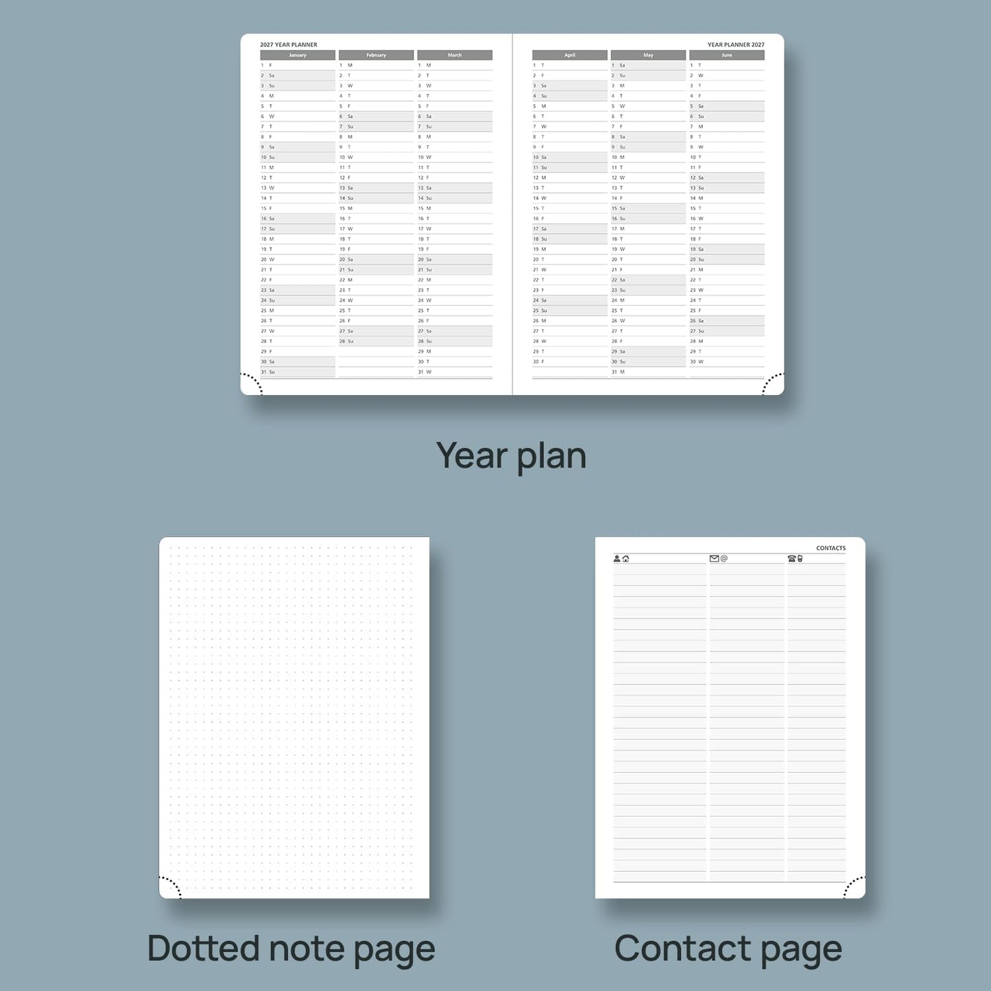 POPRUN Weekly Planner 2026 Calendar (Medium 6.75" x 8.75") 12 Months Notebook with Horizontal Layout, Leather Hardcover, Inner Pocket, 100GSM Thick Paper, Pen Holder - Pacific Green
