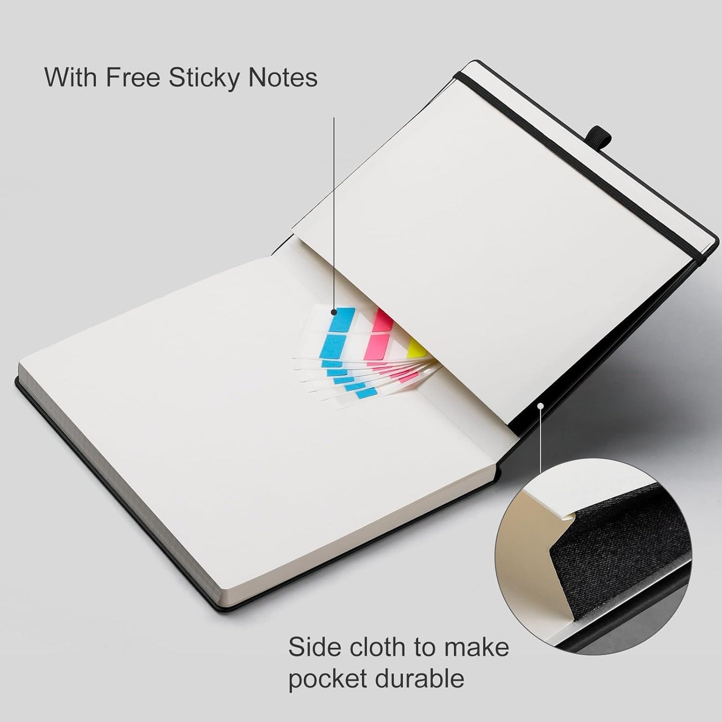 EMSHOI Hardcover Leather Lined Journal - 8.5" x 11" College Ruled Notebook for Women & Men, 192 Pages, 100 GSM Thick Paper, Sticky Notes - Professional A4 Writing Journal for Work, Office, Black