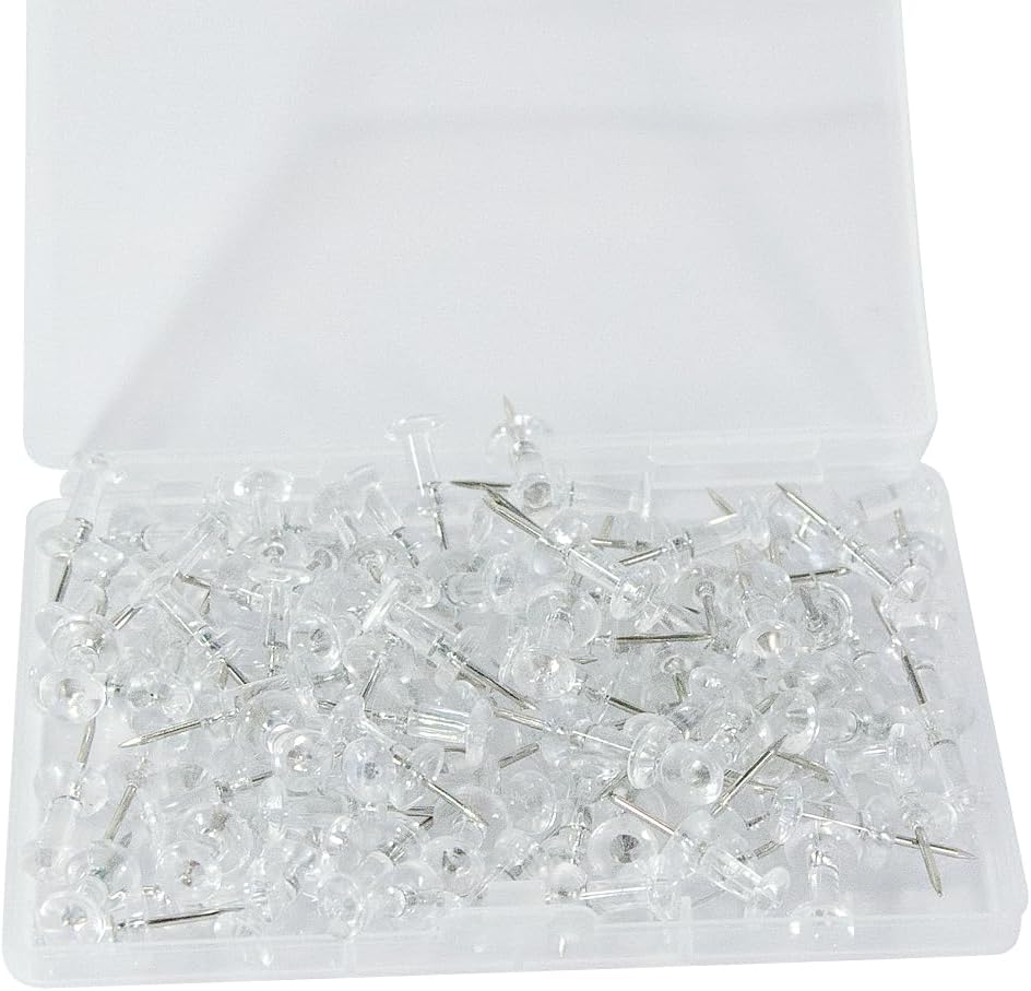 100 Pack Push Pins Tacks, Clear Plastic Head, Steel Point,Thumb Tacks for Bulletin Board,Stick Pins Thumb Tacks for Cork Board Wall Hangings (100, Clear)