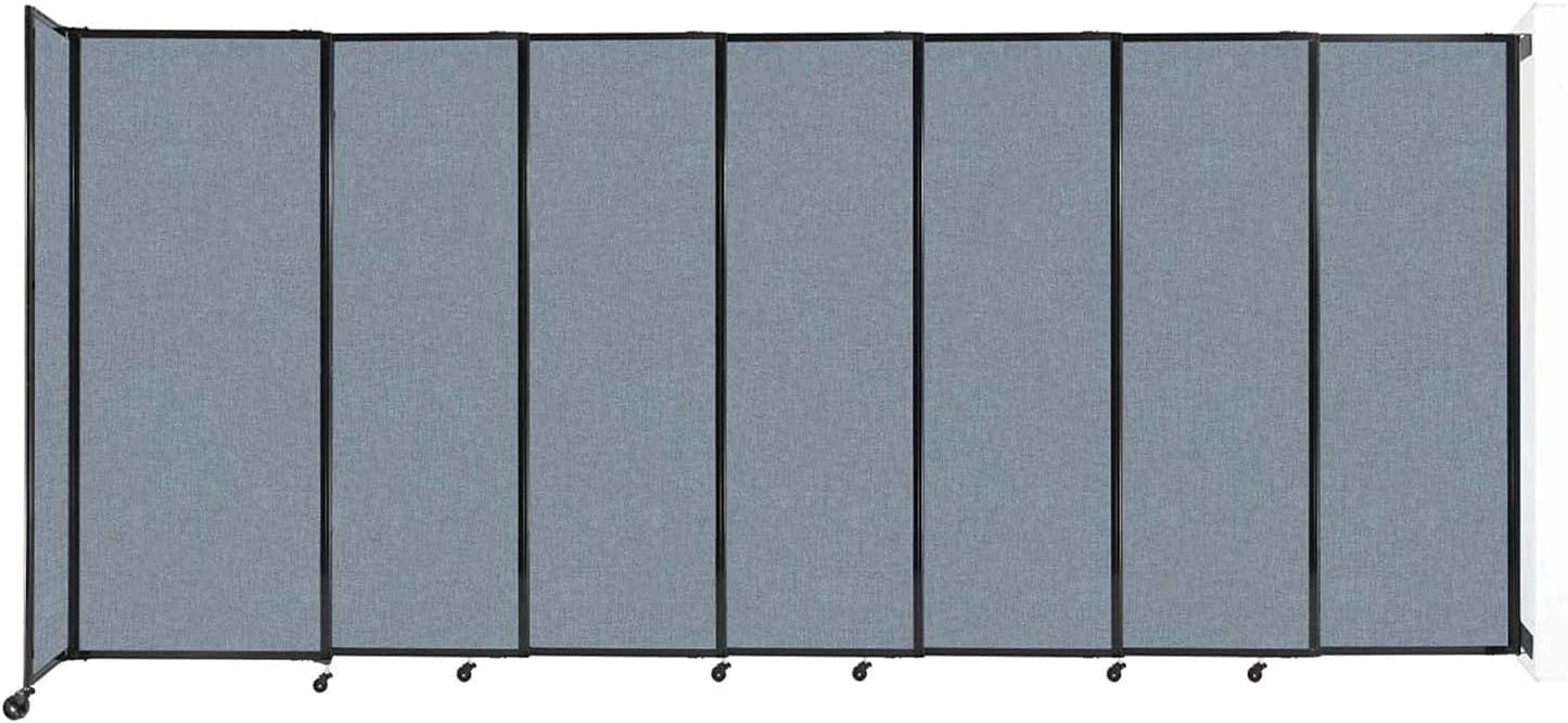 Wall-Mounted Sliding StraightWall Room Divider | Adjustable Widths | Locking Wheels | Room Separator | Up to 15'6" Wide x 6'10" Tall Powder Blue Fabric Panels
