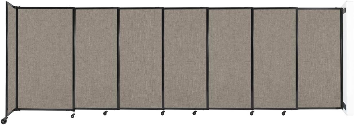 Wall-Mounted Sliding StraightWall Room Divider | Adjustable Widths | Locking Wheels | Room Separator | Up to 15'6" Wide x 5' Tall Warm Pebble Fabric Panels