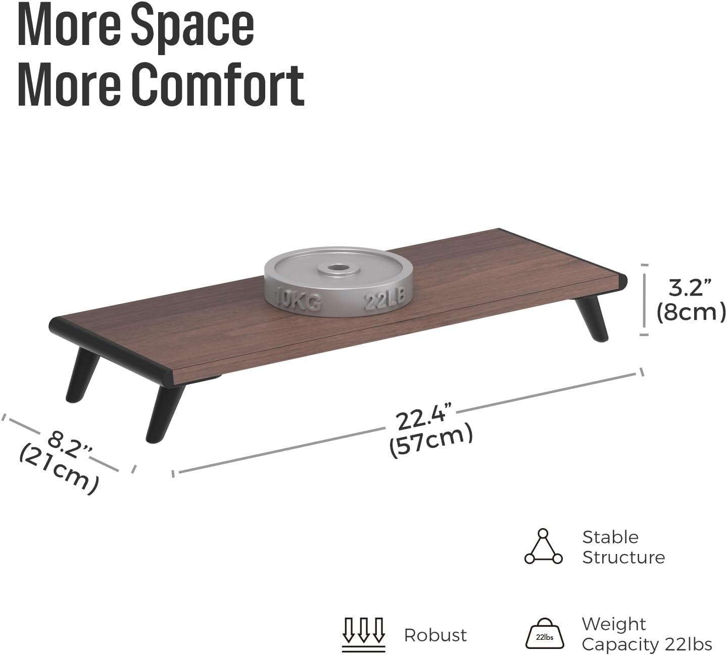 loukin Monitor Stand Riser for Desk, 22.4" x 8.3" Larger Computer Stand for Laptop, PC, Printer, Sturdy Desktop Computer Shelf with Non-Skid Rubber, Home Office (Brown)