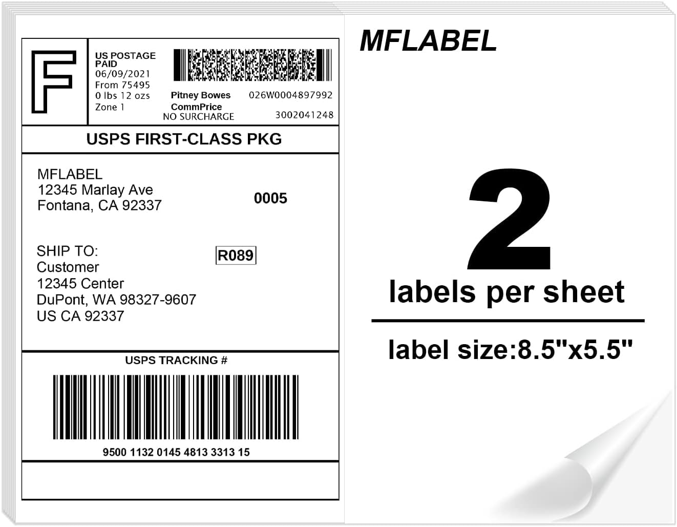MFLABEL 8.5 x 11 Inches Half Sheet Labels USPS UPS FedEx Shipping Address Label for Laser & Inkjet Printers, 40000 Count(20000 Sheets)