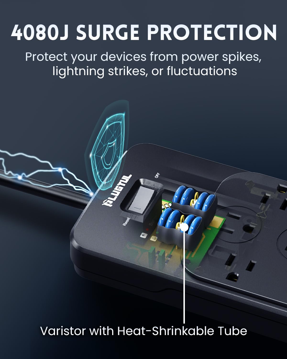 Surge Protector Power Strip 5FT(4080J), Black Surge Protector with 12 Outlets - Spacious Design for Large Plugs, Flat Plug, 20W USB C Charging for Home, Office, ETL Listed