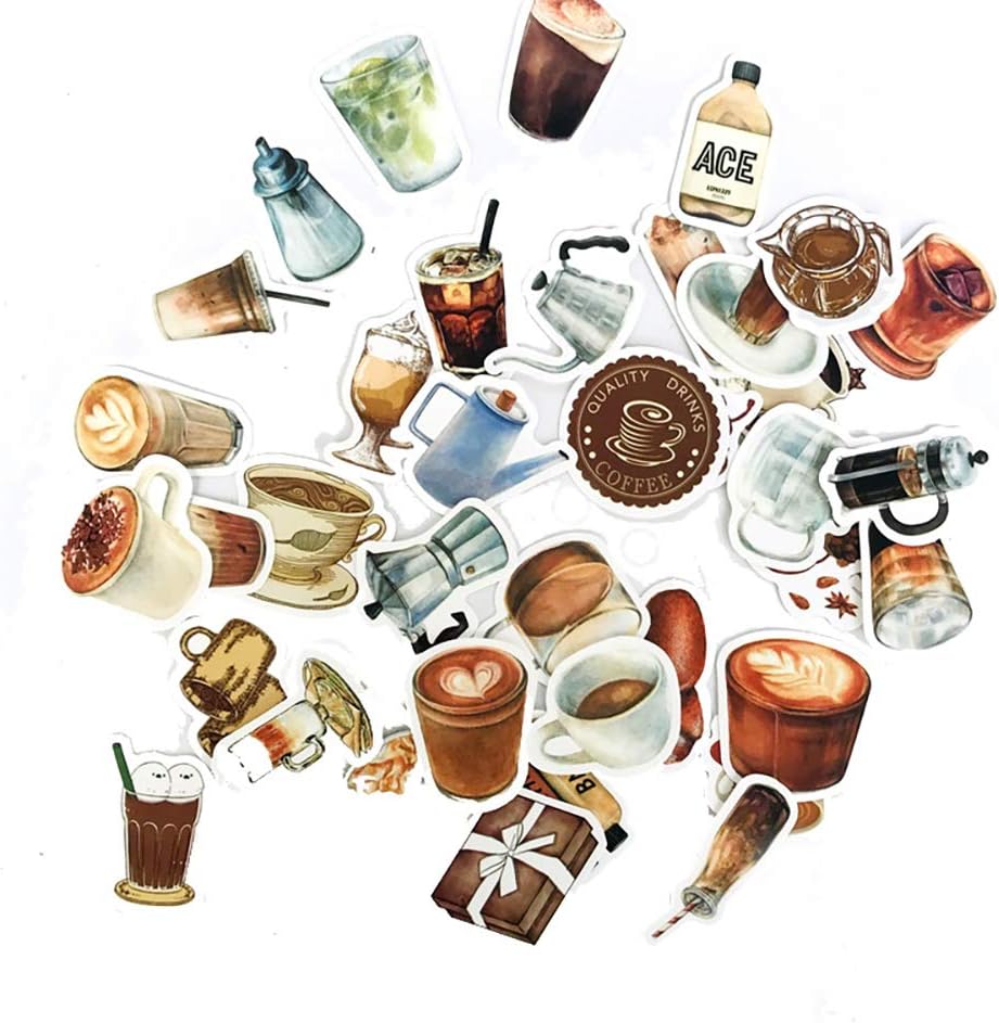 Vintage Coffee Theme Scrapbooking Stickers - MAXLEAF 40PCS Retro Coffee Waterproof Stickers for Planner Phone Case Scrapbook Junk Journals Diary Decoration
