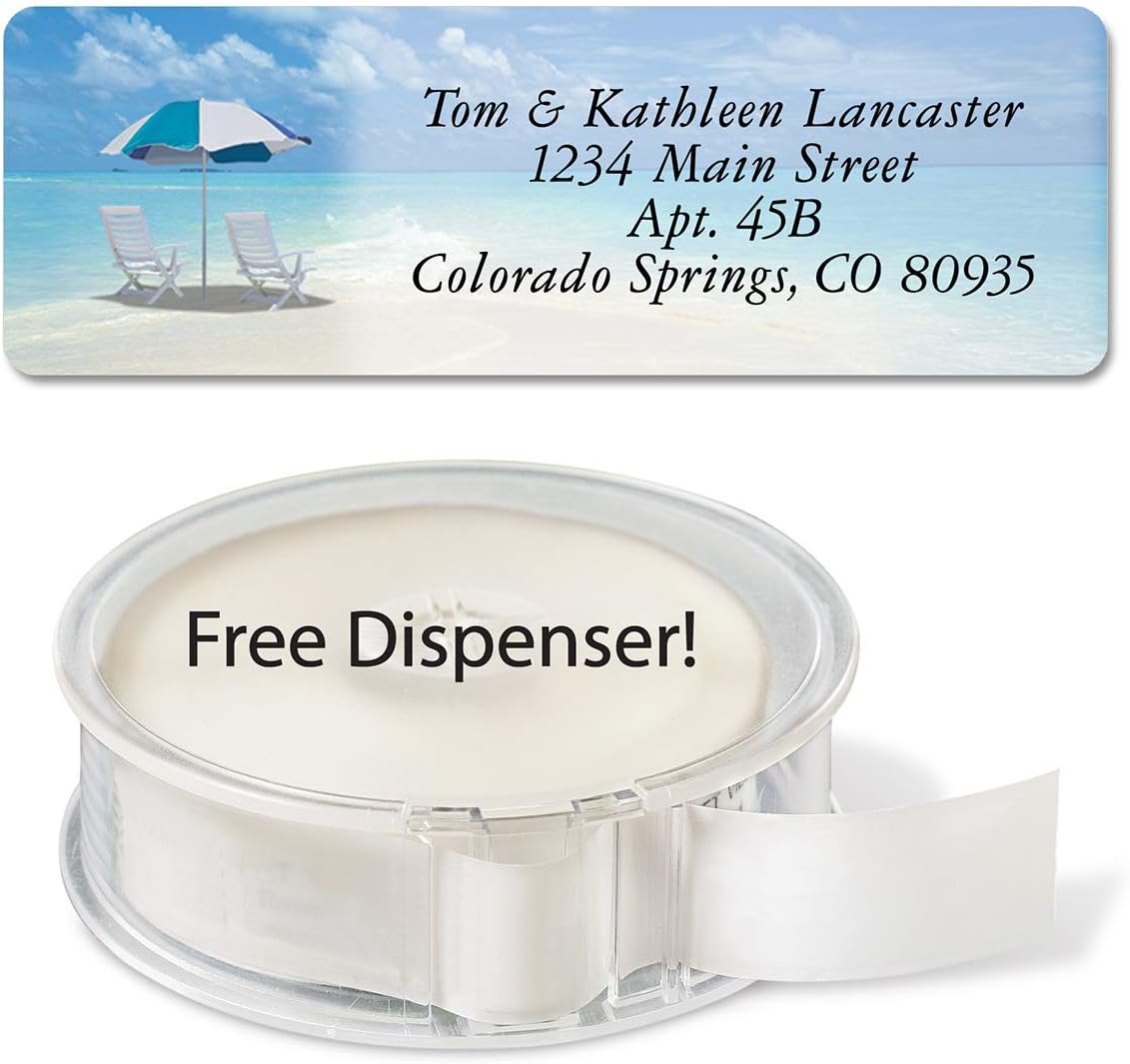 Colorful Images Calm Seas Rolled Personalized Return Address Mailing Labels with Dispenser, Customize with Name & Shipping Address, 500 ¾” x 2½” Self Adhesive, Easy Peel Label Roll