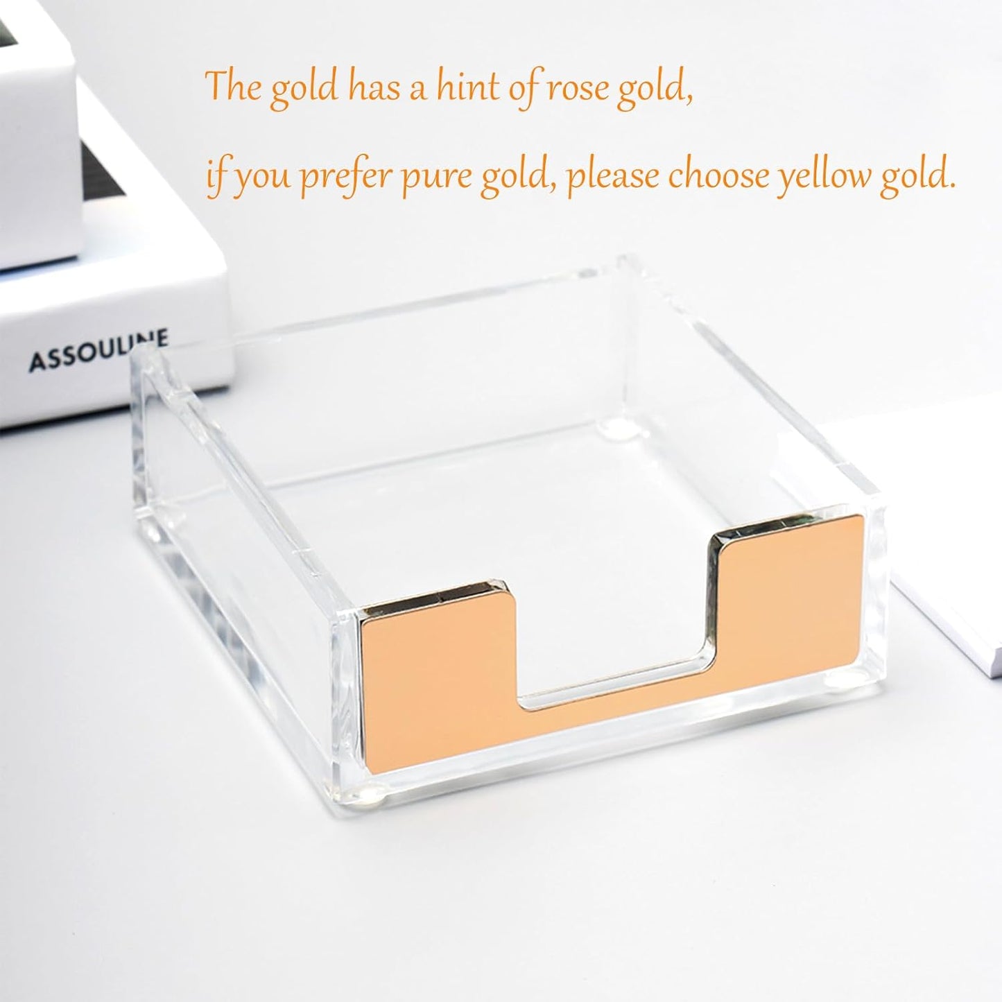 NatSumeBasics Gold Sticky Note Holder Clear Acrylic Post a Note Dispenser Cute Desk Organizer for Office Home School Aesthetic Accessories (Matt Gold)
