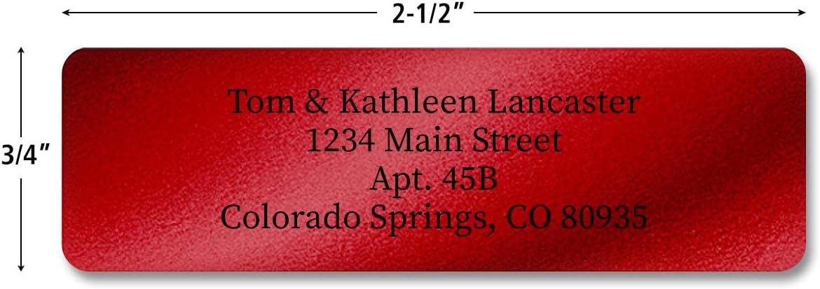Colorful Images Red Metallic Foil Rolled Return Address Mailing Labels with Dispenser, Customize with Name & Shipping Address, 250 Self Adhesive, Easy Peel Sticker Label Roll, 3/4" x 2 1/2"