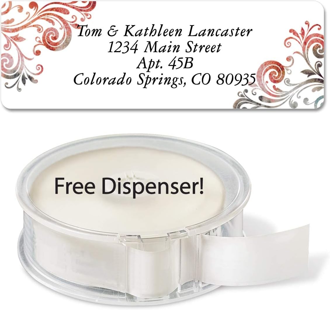 Colorful Images Colorful Gray Swirls Rolled Personalized Return Address Mailing Labels with Dispenser, Customize with Name & Shipping Address, 250 ¾” x 2½” Self Adhesive, Easy Peel Label Roll