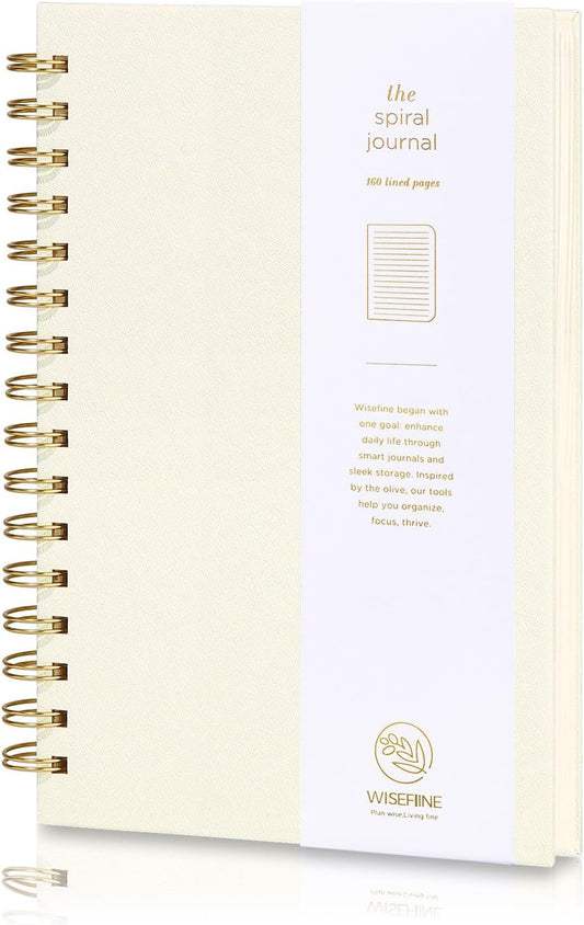 Spiral Journal Notebook with 160 Lined Pages – Hardcover Writing Journal with Gold Twin-Wire Binding, A5 College Ruled Notebooks for Work, School, Travel, Diary, Gift for Women & Men Off White
