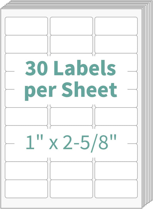 1" x 2-5/8" Address Labels, 30 up Blank Shipping Labels, 250 Sheets Address Mailing Sticker Labels for Laser and Inkjet Printers (7500 Labels)