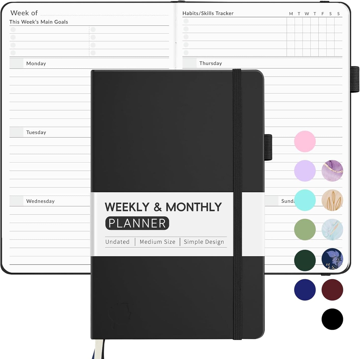 Undated Weekly Planner for 2025, Forvencer Simplified Weekly & Monthly Calendar Planner, Cute Daily Organizer Notebook, Agenda Journal to Track Goals & Tasks, Start Anytime, A5 Size, Black
