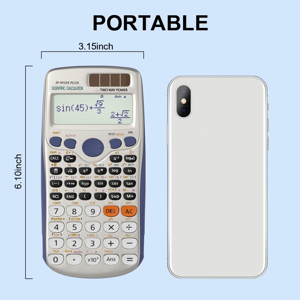 Scientific Calculators, Solar Scientific Calculator Large Screen 417 Function, Calculators Very Suitable for High School and College Students Calculus Algebra and Other Math Textbooks (Solar)