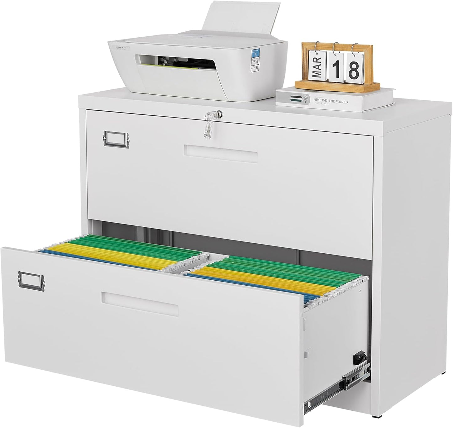 Letaya 2 Drawer Metal Filing Organization Office Cabinets with Lock,Lateral File Cabinets for Home Office Hanging Files Letter/Legal/F4/A4 Size (2 Drawer-White)