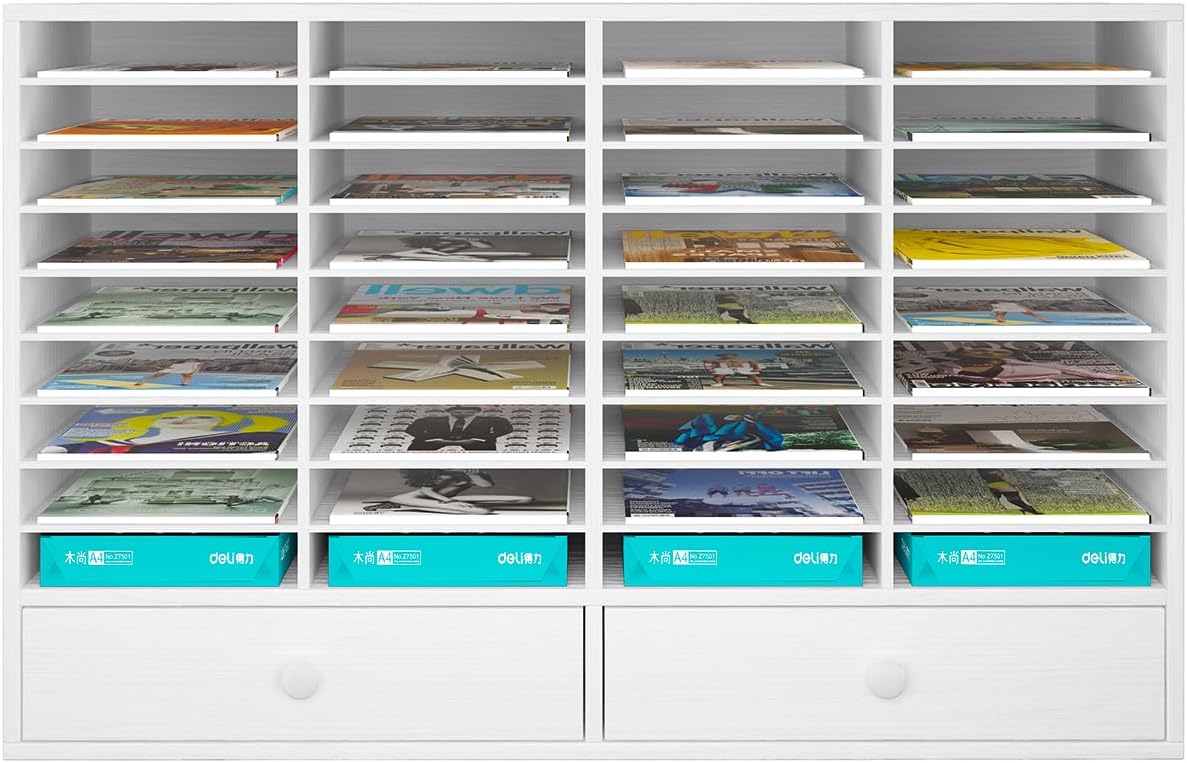 Mail Sorter Wood Literature Organizer, Student Mailbox for Classroom, Desktop Bill Paper Holder for Office Home School, 38 Compartments, White