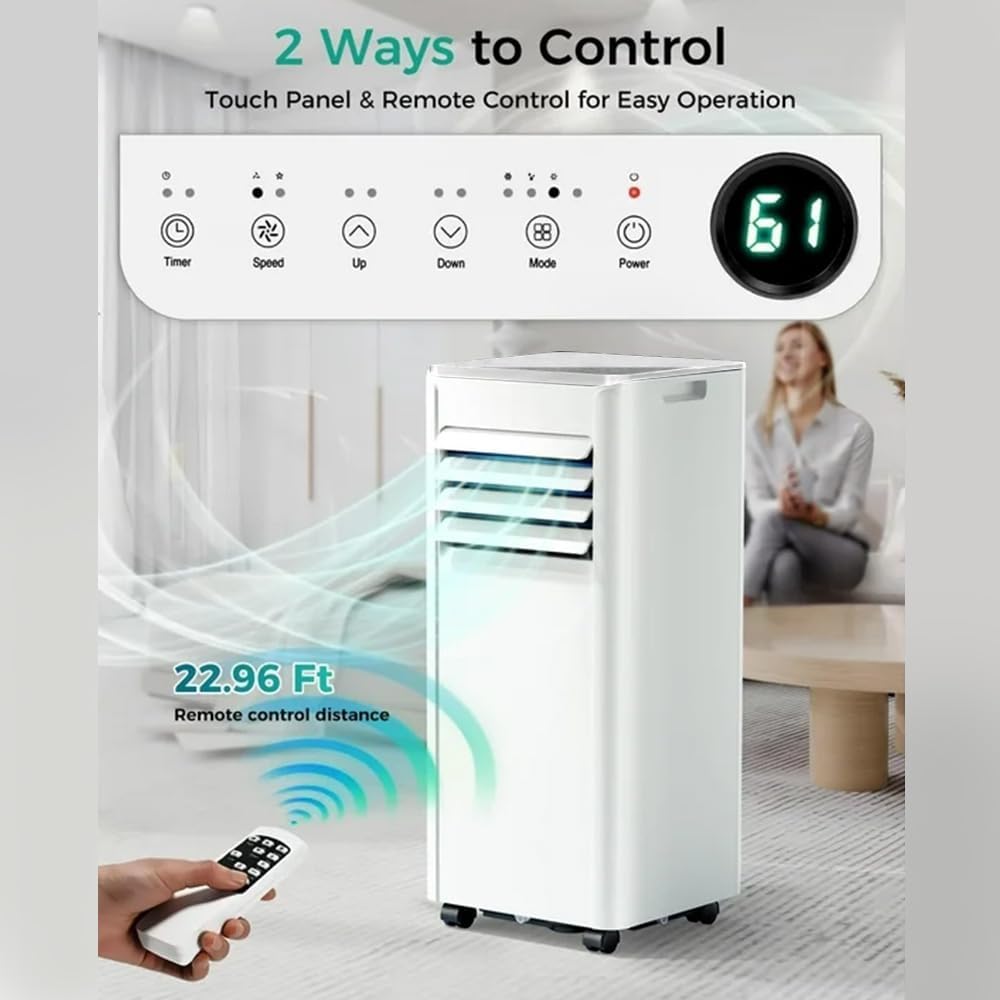 Portable Air Conditioner 10000 BTU (ASHRAE), 3-in-1 Mode AC Cools Up to 450 Sq. Ft., LED Display & Remote Control, 24H Timer, AC Unit with Window Kits for Bedroom,Dorm,Office(White)