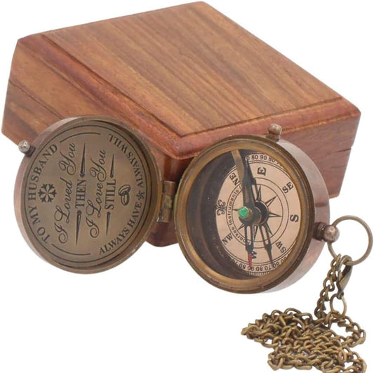 to My Husband I Love You, Brass Compass Engraved Gifts for Men, Bronze for Men, Romantic Gifts for Him/Her, Keepsake Gifts for Husband, 5th/25th 50th Wedding Ideas