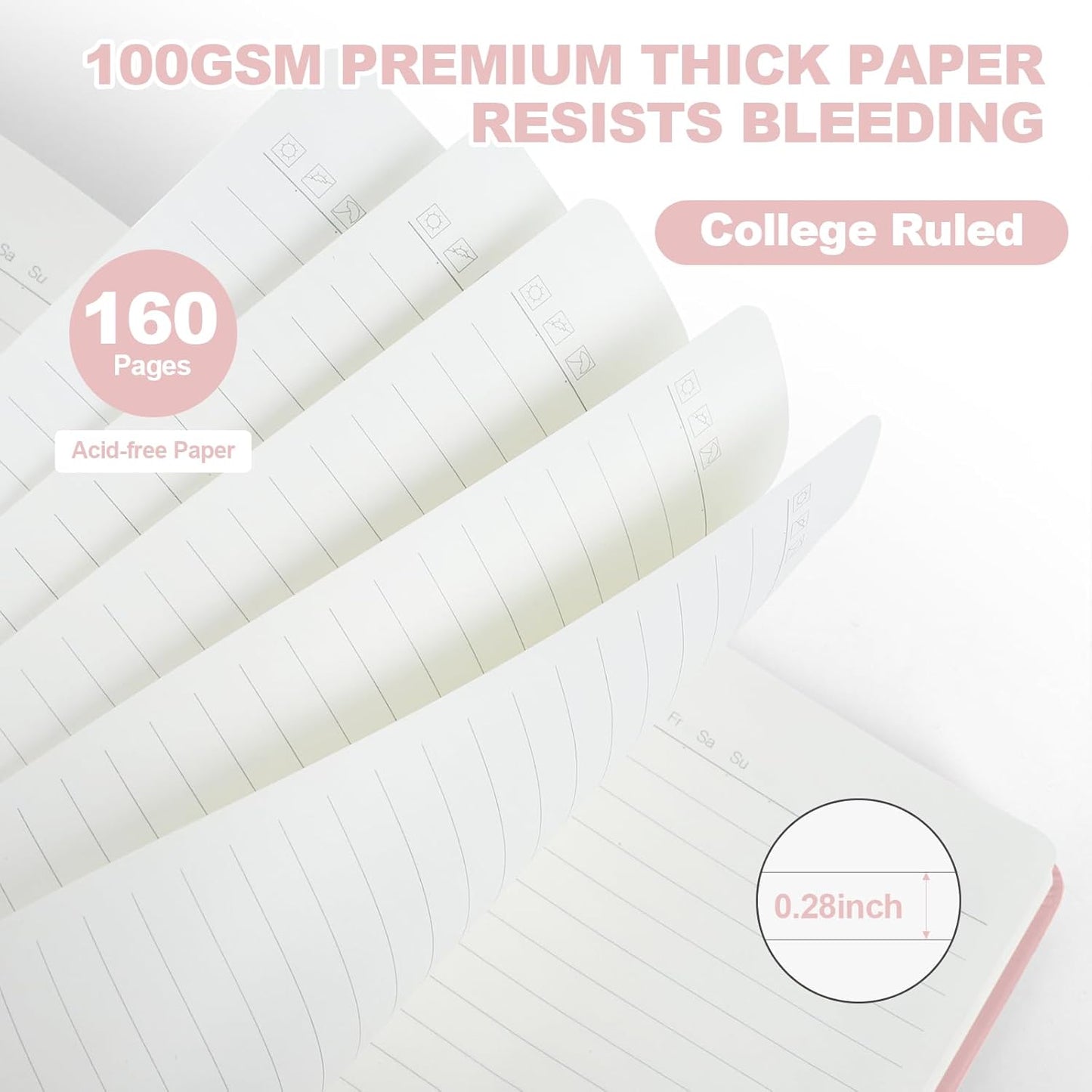 Lined Journal Notebook for Women Men, 5.5"x8.3",100 GSM Thick Paper, A5 Hardcover Leather Journaling Notebooks for Writing,Travel, Work & School, College Ruled Notebooks for Note Taking Diary (Pink)