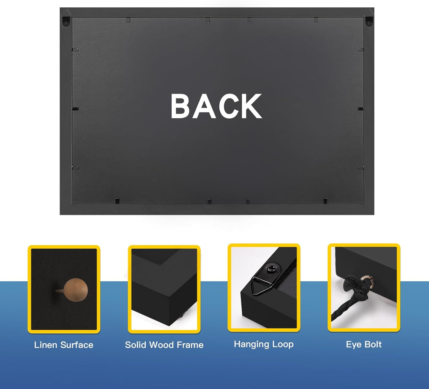 Miratino Pin Board Bulletin Board, 16 "x11 Black Linen Cork Boards for Walls with Black Frame ，Vision Board for Home Kitchen School Office Decor