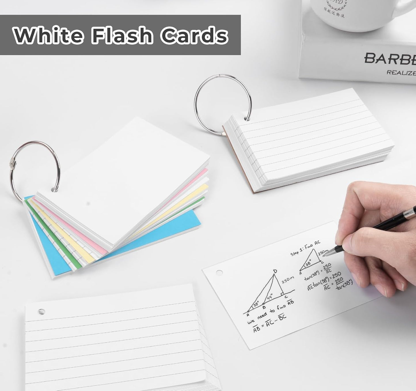 Ruled Flash Cards,500PCS Line Revision Cards, 3.5 x 5 in Index Cards,180GSM Heavy Index Note cards,White Record Cards for Student Essentials Learning Office Notecards Taking to do List Memo (White)