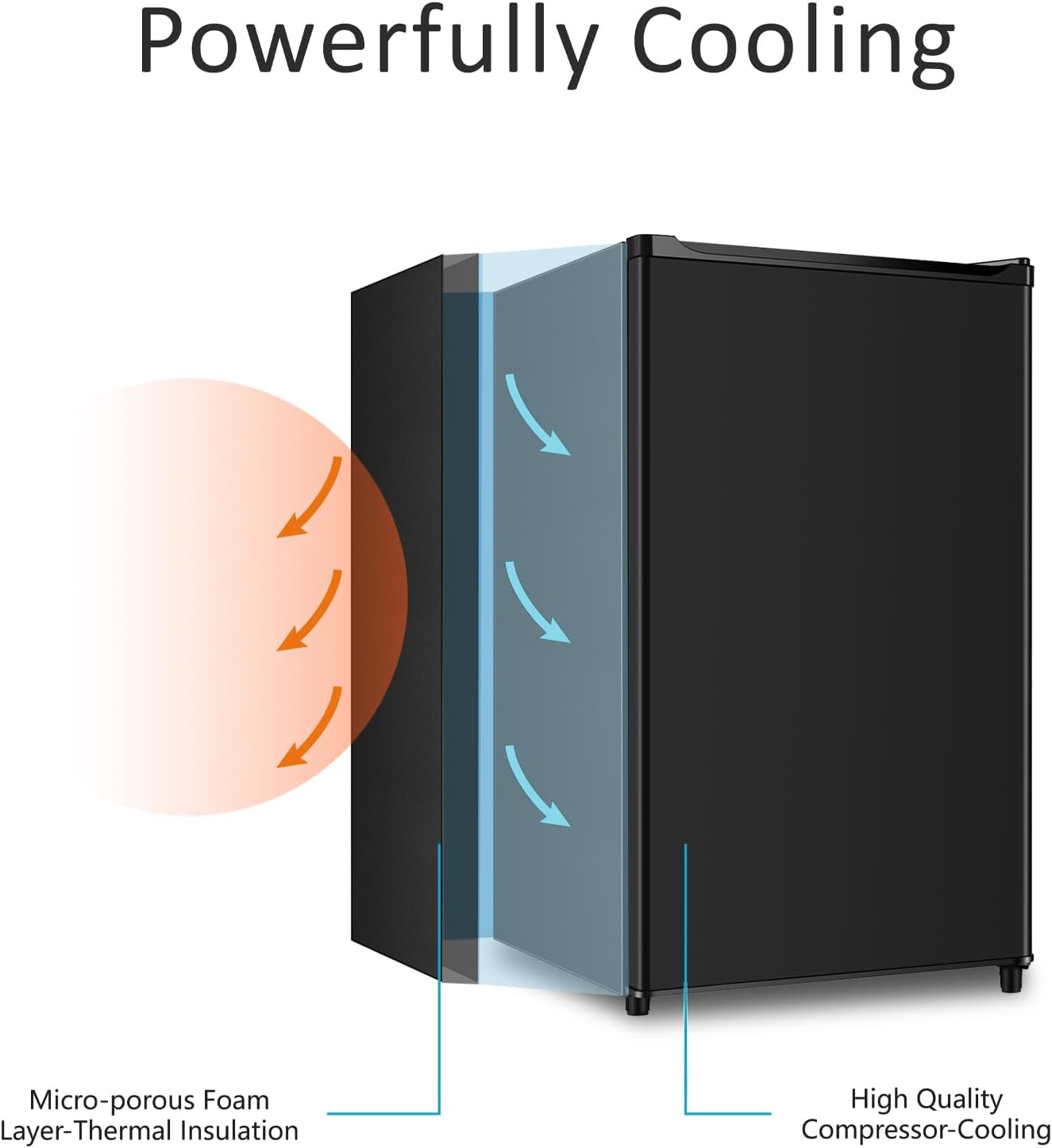 Seaoola Mini Fridge with Freezer, Single Door 4.4 Cu.Ft, Compact Mini Refrigerator, LED Light, Adjustable Thermostat, Removable Glass Shelves, Small Refrigerator for Dorm/Office/Bedroom(Black)