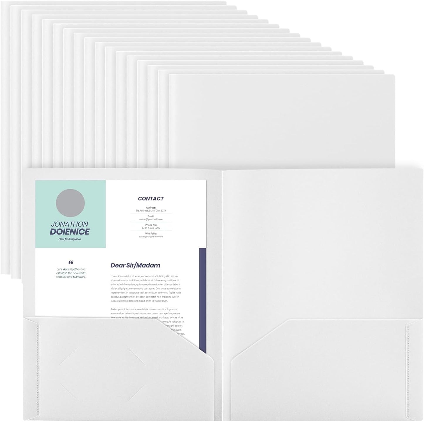 Gueevin 150 Pcs Plastic Folders with Pockets, Two Pocket Folder Fit 8.5 x 11 Inch Letter Size Paper, Heavy Duty School Folders Business Card Holder for Home Office School Bussiness (White)