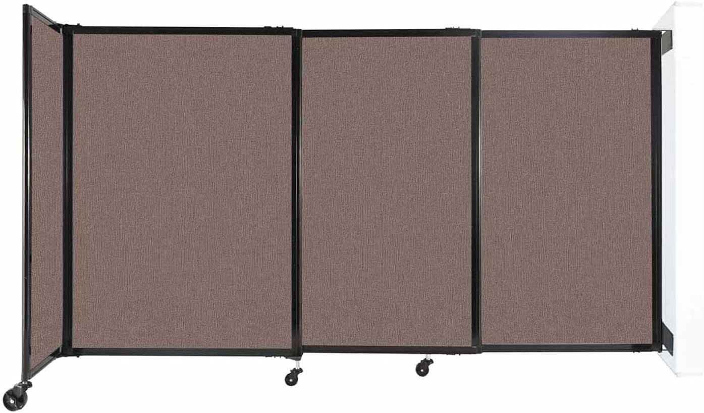 Wall-Mounted Sliding StraightWall Room Divider | Adjustable Widths | Locking Wheels | Room Separator | Up to 7'2" Wide x 4' Tall Latte Fabric Panels