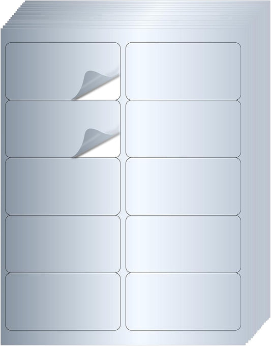 STARLIBOO Shipping Labels Stickers, 2"×4" Printable Silver Mailing Labels for Laser/Inkjet Printing- Matte Silver, Permanent Adhesive Sticker