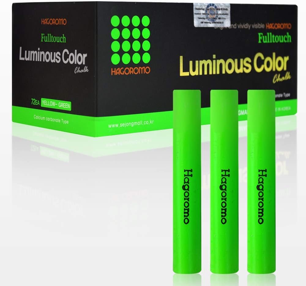 Hagoromo Fulltouch Luminous Chalk 1 Box, Non-Toxic, Dustless [72 Pcs/Yellow Green]