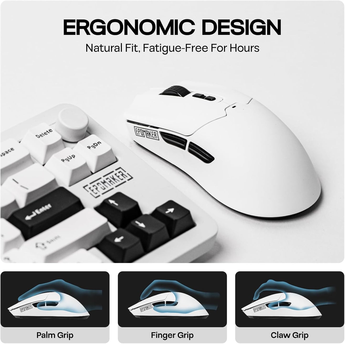 EPOMAKER Click Lite Wireless Gaming Mouse, 800 to 12,000 DPI Adjustable, PAW3311 Sensor, 500mAh, 59g, 2.4G/BT/USB-C Rechargeable Wireless Mouse with 5 Programmable Buttons for PC/Mac/Linux (White)
