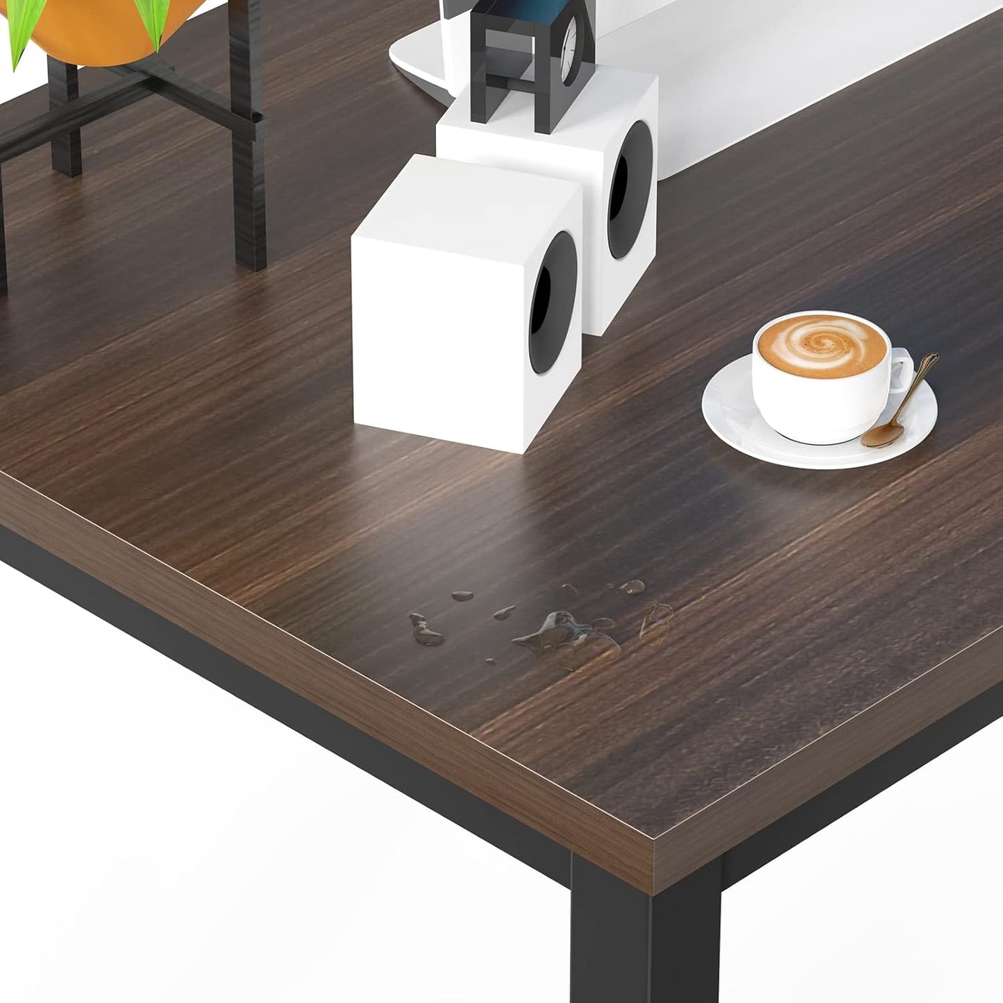 NSdirect Large Office Desk for Home Office, Large 63” Computer Desk Table, Wide Writing Study Desk for 2 Person, Metal Sturdy Frame Thicker Steel Legs, Black Chocolate