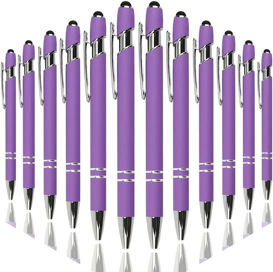 Ballpoint Pen with Stylus Tip, Soft Touch Click Metal Pen, 1.0mm Medium Point, Black Ink, 12 Count(Purple)