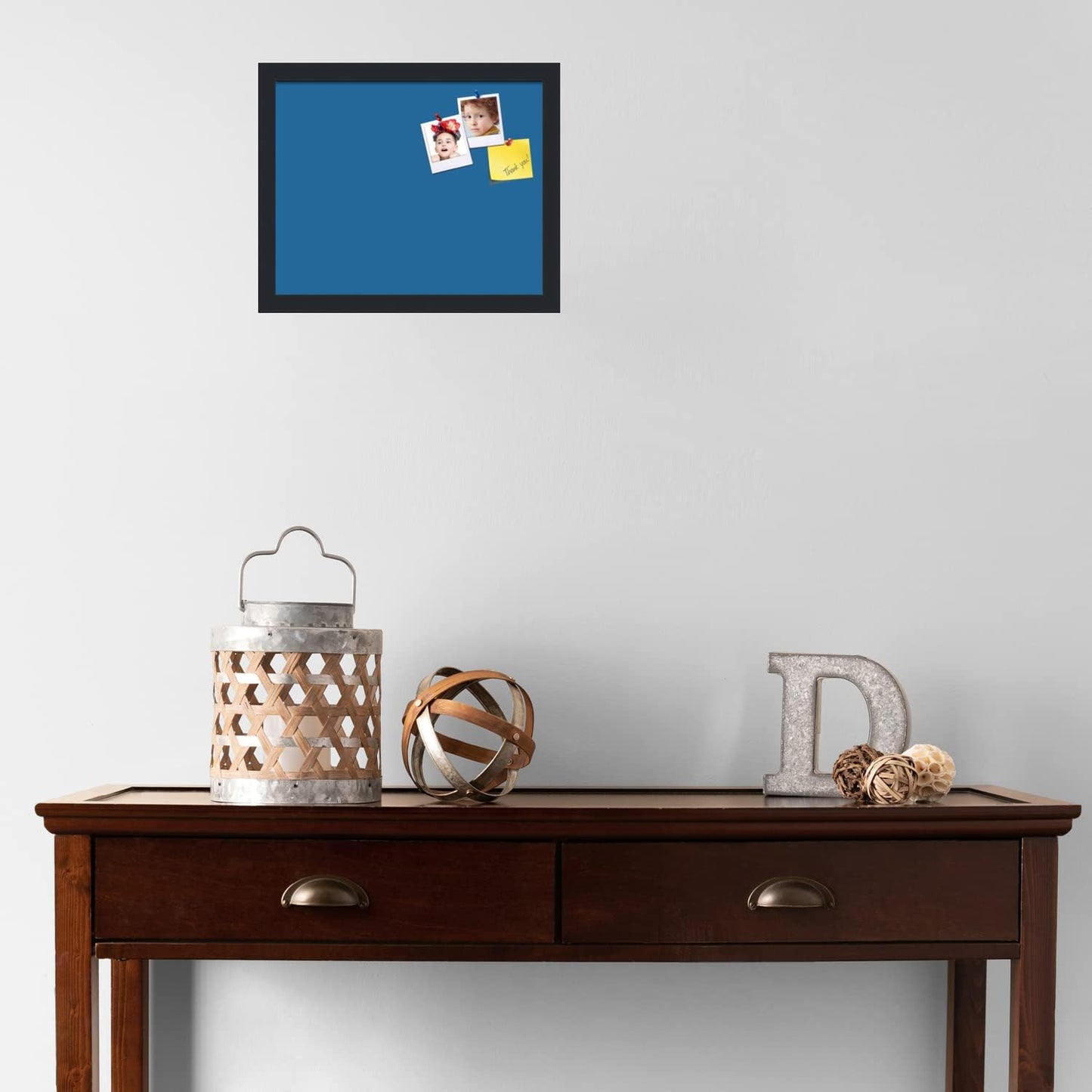 PinPix 15x12 Inch Cork Bulletin Board. This Decorative Framed Pin Board Comes with Navy Pastel Design and a Satin Black Frame. Ideal for Home Office Decor or Message Board (PinPix-1811)