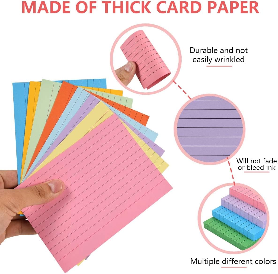 OBTANIM 600 Count 4 x 6 Inch Index Cards Assorted Colors Ruled Index Flash Cards for Studying Taking Note Office Home and School Daily Recording